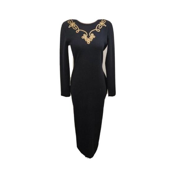 VTG VINTAGE FUSION Black knit Jeweled Wool Sweater Dress MEDIUM - Picture 1 of 9